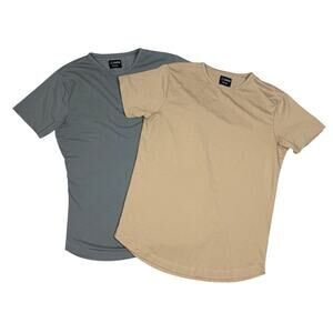 Lot Of 2 Cuts Clothing Mens Curve Hem Short Sleeve T-Shirts Gray Tan *Read